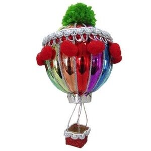 December Diamonds 79-81114 Rainbow Balloon Pom Pom 6.5" Glass Christmas Ornament